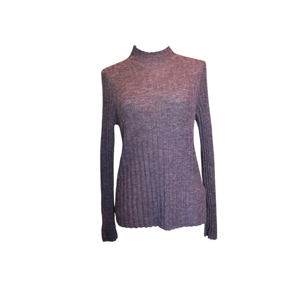 Madewell Purple Alpaca Blend Ribbed Mock Neck Sweater Stretch Long Sleeve Sz L